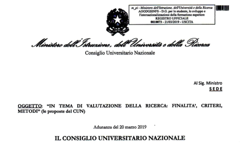 CUN sulla valutazione della ricerca, marzo 2019