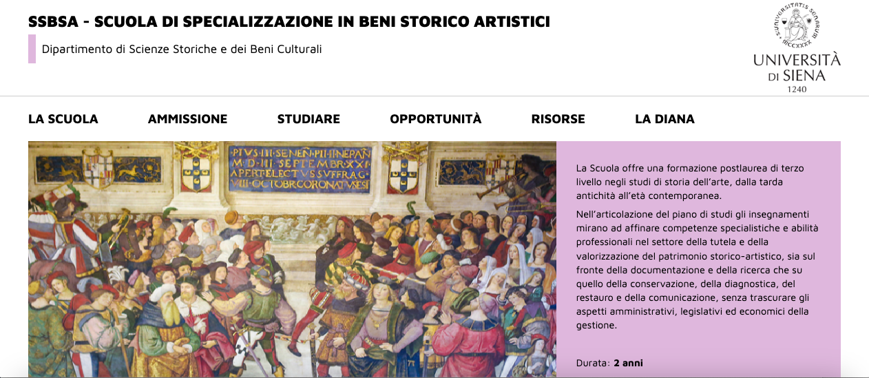 Bando Scuola di Specializzazione in Beni Storico Artistici dell'Università degli Studi di Siena (scad. 30/09/2024)
