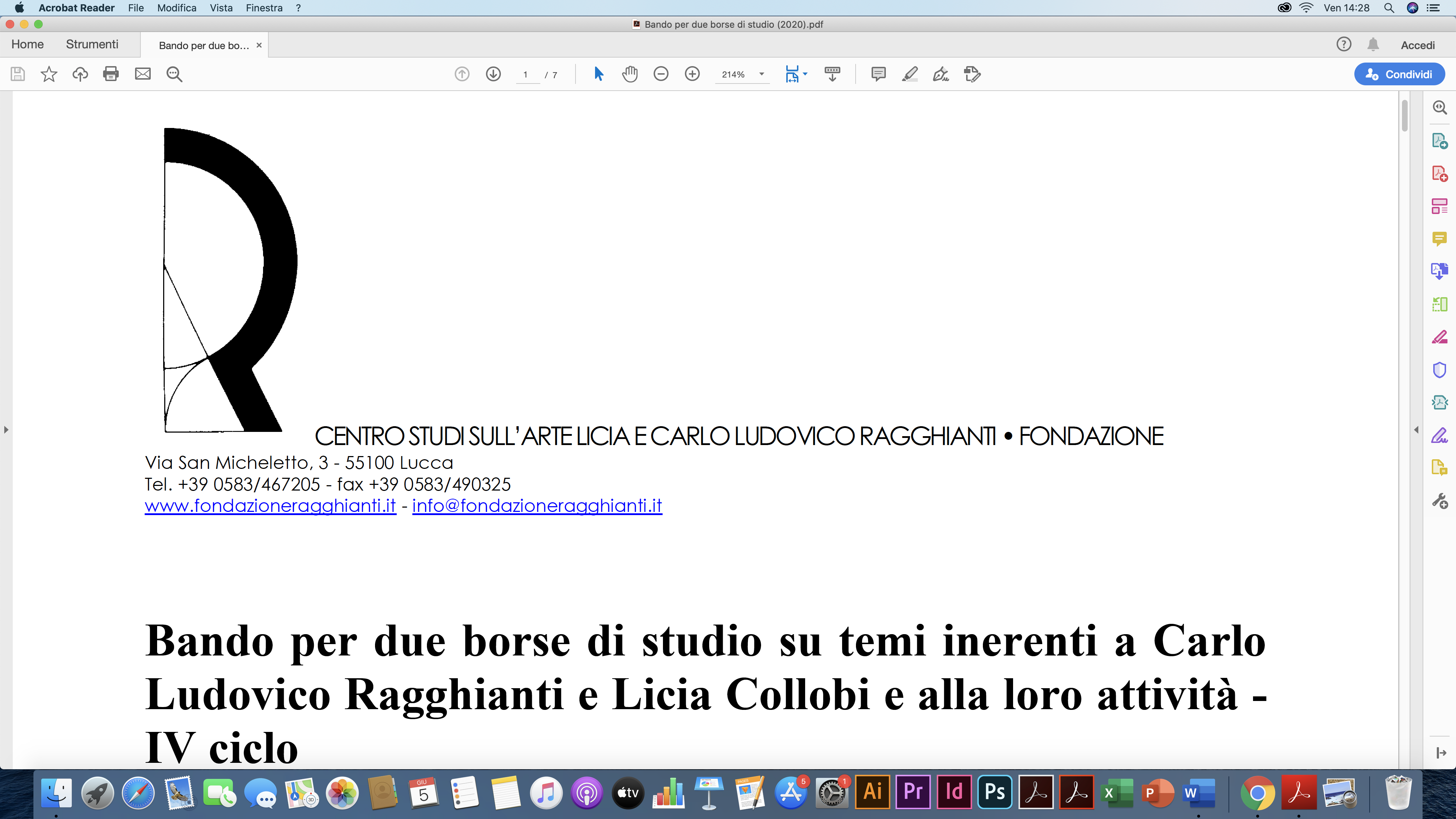 Bando due borse di studio Carlo Ludovico Ragghianti e Licia Collobi